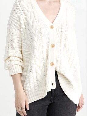 Jenni Kayne Cotton Cable Cocoon Cardigan in Ivory Size XL